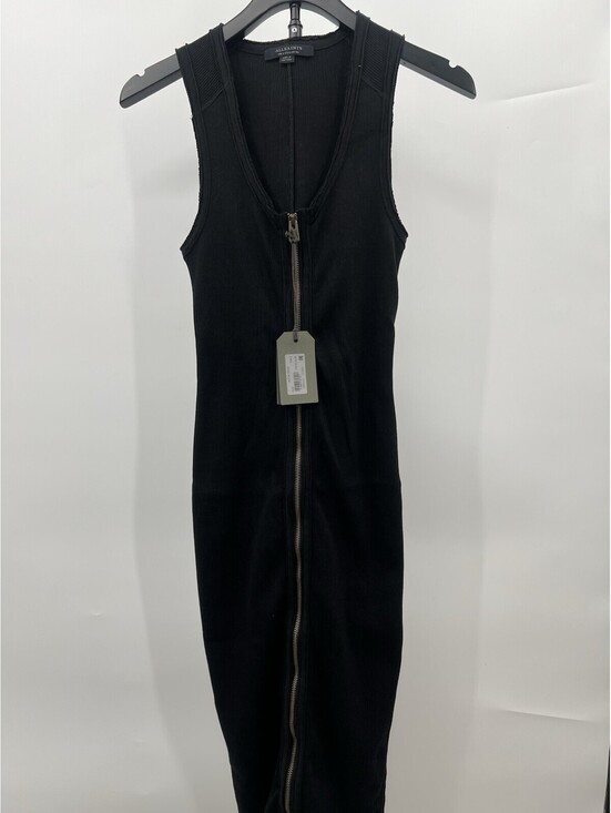 All Saints Dresses & Skirts - NWT AllSaints Alicia Dress Womens 2 Black Ribbed Zip Front Bodycon Midi  2